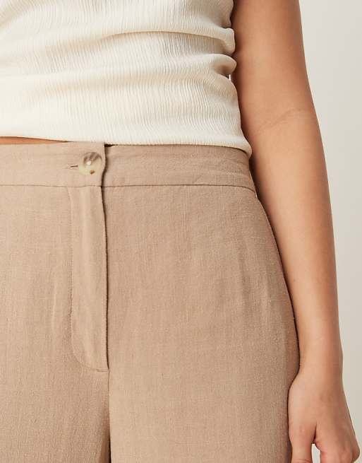 ASOS DESIGN Relaxed Straight Leg Trousers With Linen In Mocha
