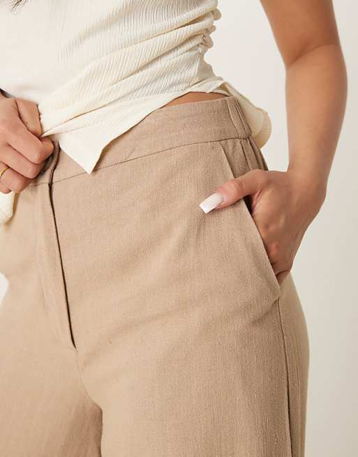 ASOS DESIGN Relaxed Straight Leg Trousers With Linen In Mocha