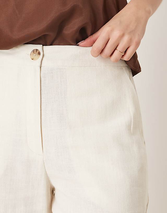 ASOS DESIGN Relaxed Straight Leg Trousers With Linen In Cream