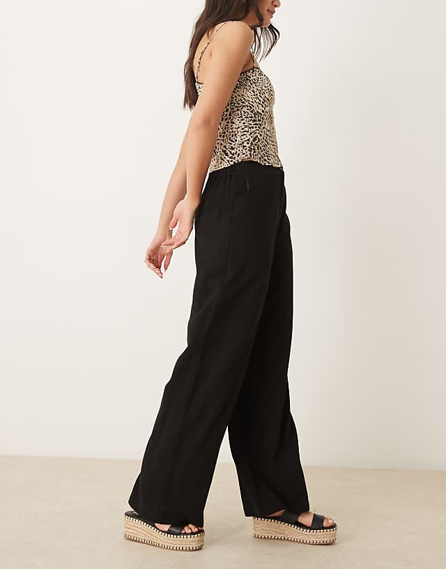 ASOS DESIGN Relaxed Straight Leg Trousers With Linen In Black
