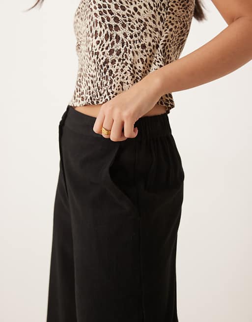 ASOS DESIGN Relaxed Straight Leg Trousers With Linen In Black