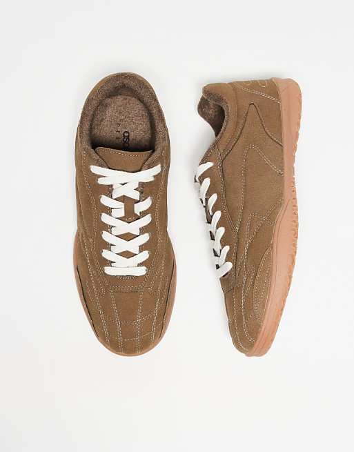 ASOS DESIGN Retro Trainers In Beige With Gum Sole