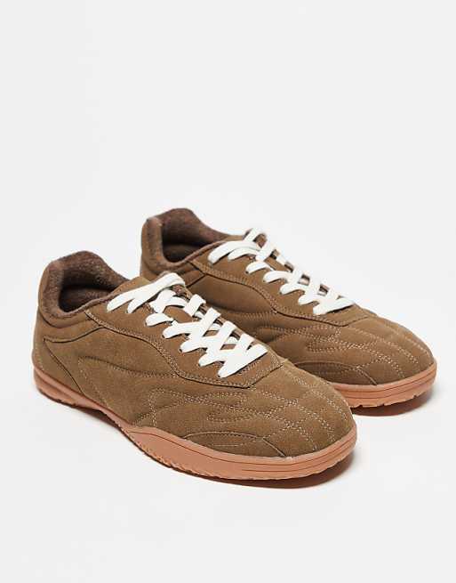 ASOS DESIGN Retro Trainers In Beige With Gum Sole
