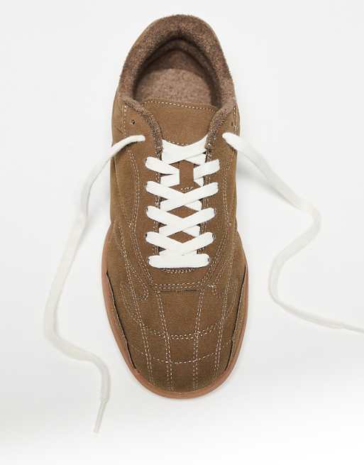 ASOS DESIGN Retro Trainers In Beige With Gum Sole
