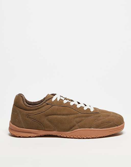 ASOS DESIGN retro trainers in beige with gum sole