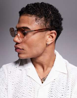 ASOS DESIGN Rimless Sunglasses With Brown Lens And Metal Gold Frame
