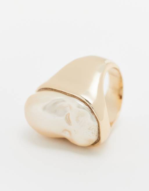 ASOS DESIGN Ring With Faux Freshwater Pearl In Gold