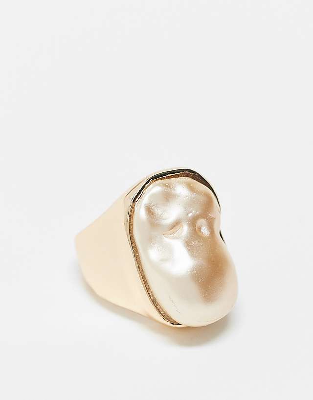 ASOS DESIGN ring with faux freshwater pearl in gold