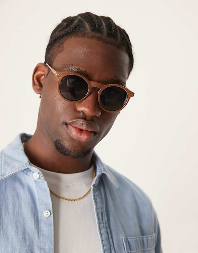 ASOS DESIGN round retro sunglasses with smoke brown lens and brown frame