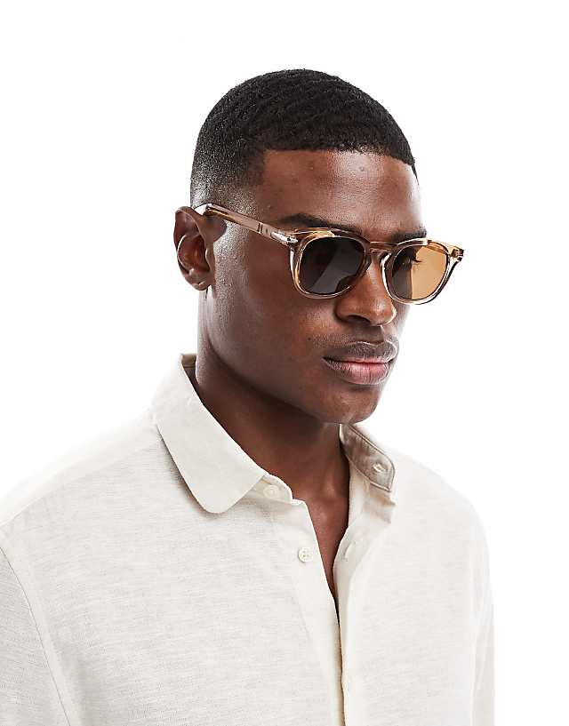 ASOS DESIGN Round Sunglasses In Brown With Black Lens