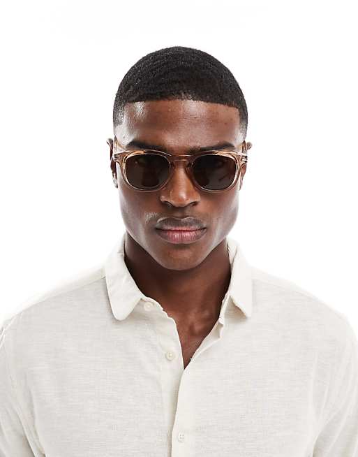 ASOS DESIGN round sunglasses in brown with black lens