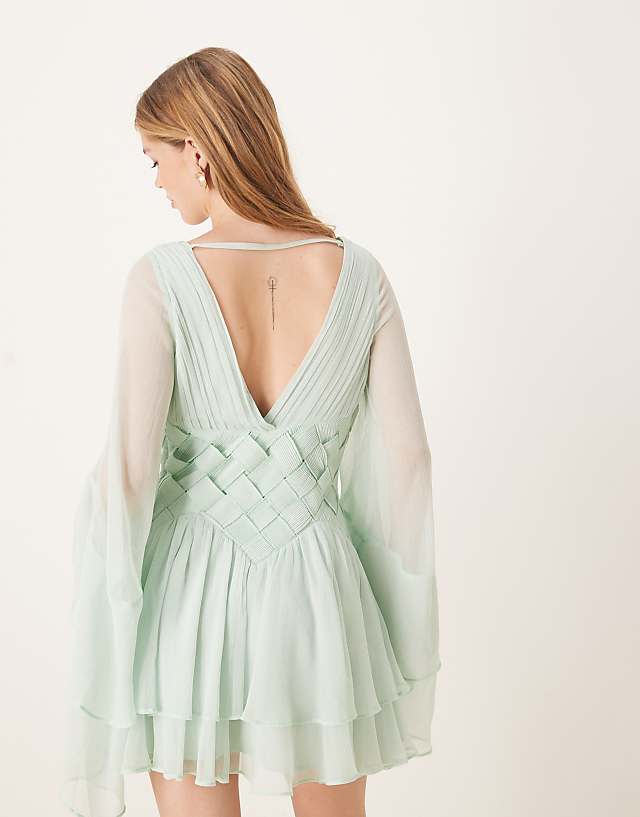 ASOS DESIGN Ruffle Tiered Mini Dress With Weave Detail In Pale Blue