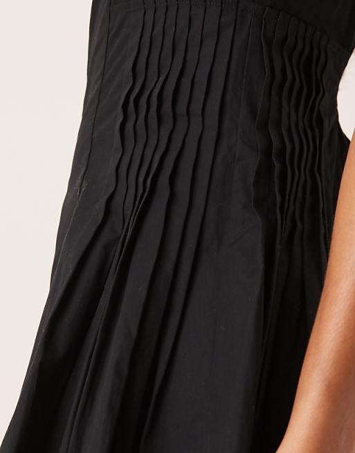 ASOS DESIGN Scoop Neck Pleat Waist Mini Dress In Black