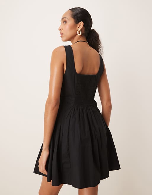 ASOS DESIGN Scoop Neck Pleat Waist Mini Dress In Black