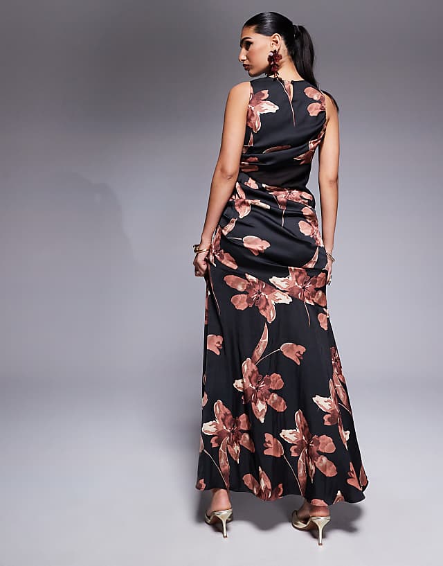 ASOS DESIGN Sheer Panelled Maxi Dress In Abstract Print