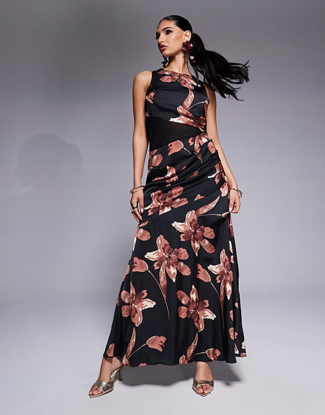 ASOS DESIGN sheer panelled maxi dress in abstract print
