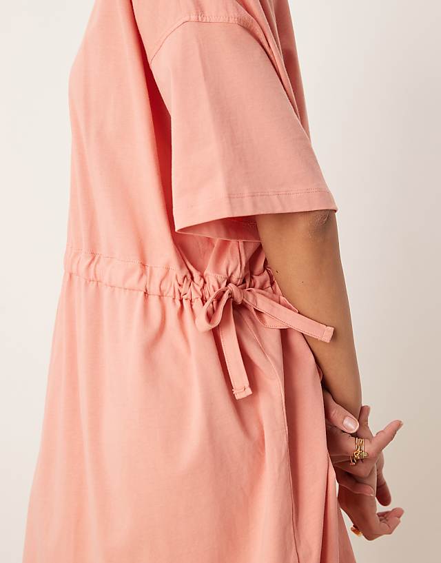 ASOS DESIGN Short Sleeve Mini Dress With Channel Waist In Terracotta
