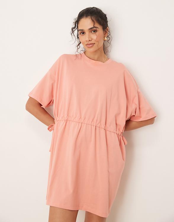 ASOS DESIGN short sleeve mini dress with channel waist in terracotta