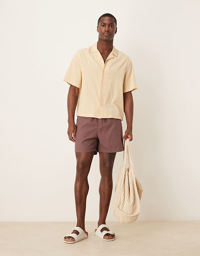 ASOS DESIGN Shorter Length Linen Blend Shorts In Brown