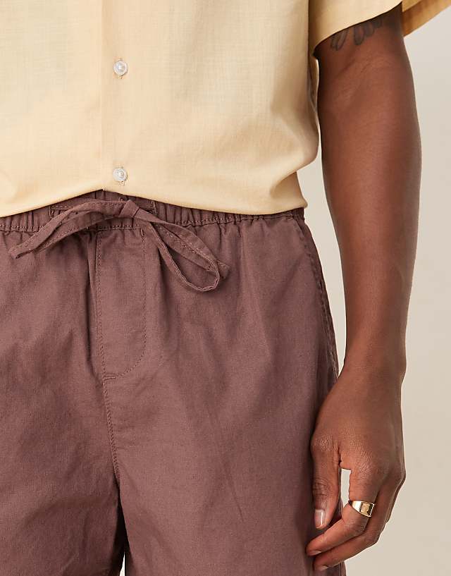 ASOS DESIGN Shorter Length Linen Blend Shorts In Brown