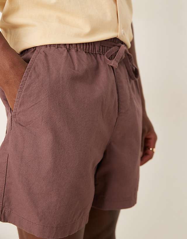 ASOS DESIGN Shorter Length Linen Blend Shorts In Brown