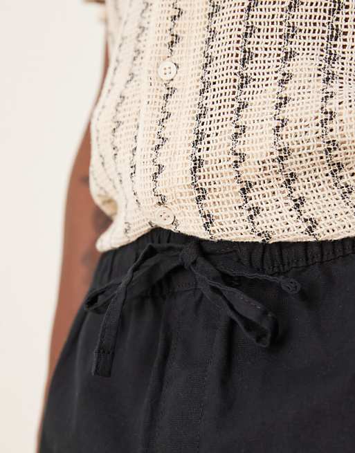 ASOS DESIGN Shorter Length Linen Blend Shorts In Black