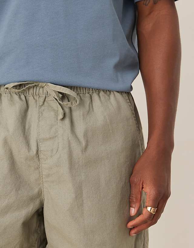 ASOS DESIGN Shorter Length Linen Blend Shorts In Khaki