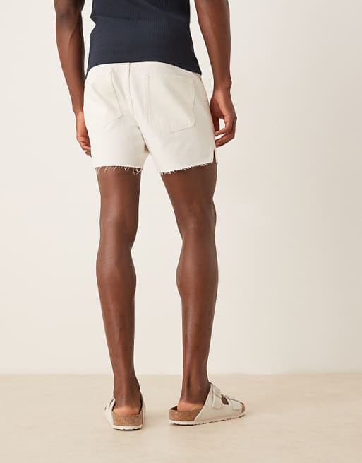 ASOS DESIGN Shorter Length Slim Denim Shorts With Rip Detail In White
