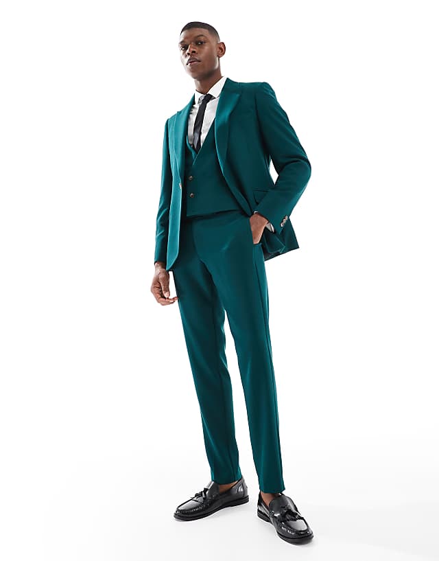 ASOS DESIGN Skinny Suit Jacket In Green Slub Texture