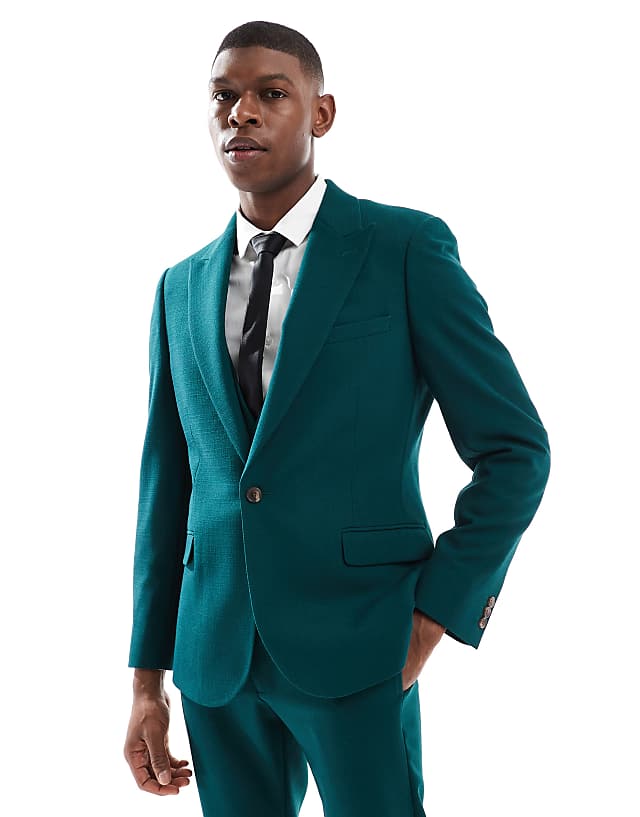 ASOS DESIGN skinny suit jacket in green slub texture