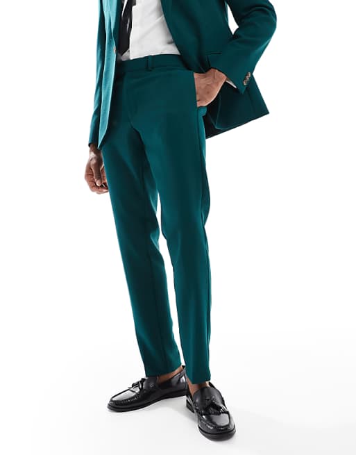 ASOS DESIGN Skinny Suit Trousers In Green Slub Texture