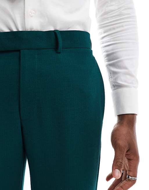ASOS DESIGN Skinny Suit Trousers In Green Slub Texture