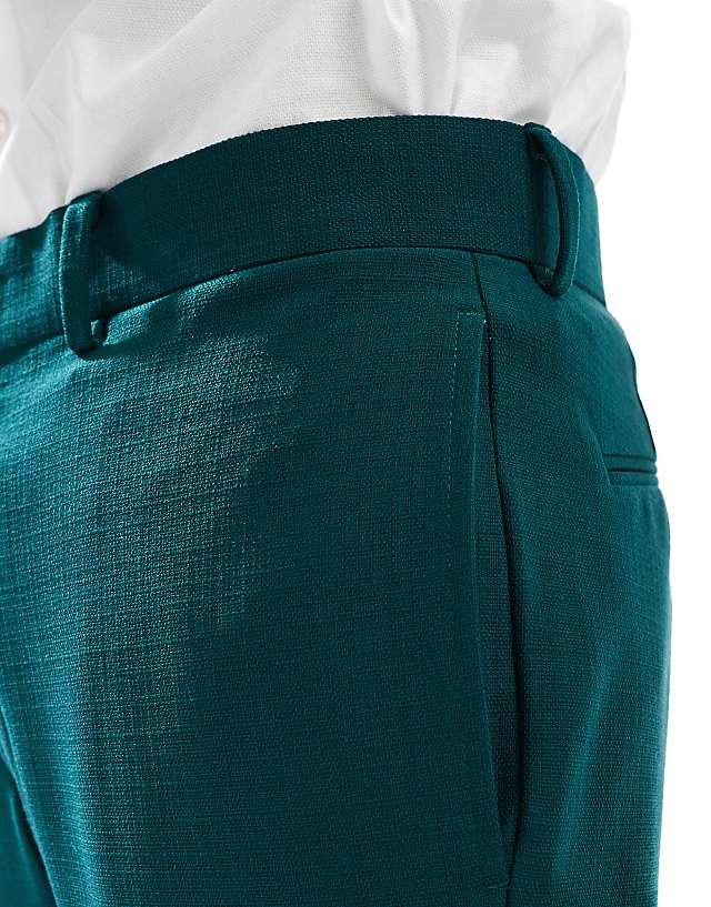 ASOS DESIGN Skinny Suit Trousers In Green Slub Texture
