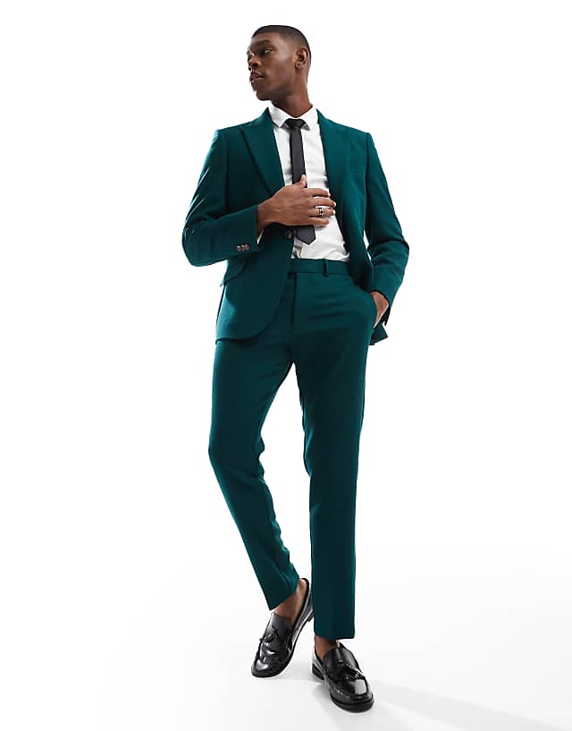 ASOS DESIGN skinny suit trousers in green slub texture