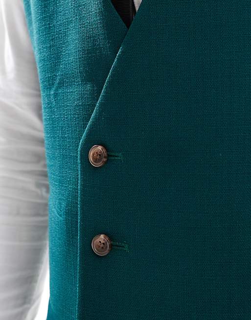 ASOS DESIGN Skinny Suit Waistcoat In Green Slub Texture
