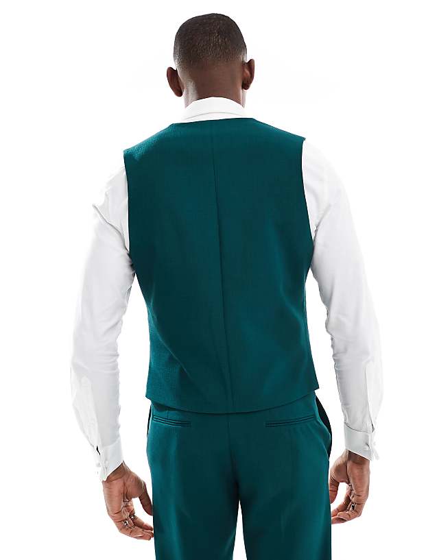 ASOS DESIGN Skinny Suit Waistcoat In Green Slub Texture