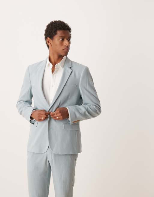 ASOS DESIGN Skinny Suit With Linen In Light Blue Microtexture