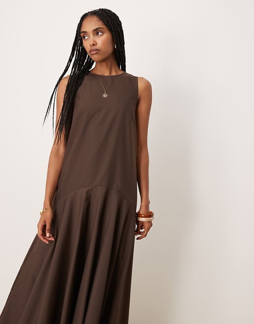 ASOS DESIGN Sleeveless Drop Waist Maxi Dress In Chocolate