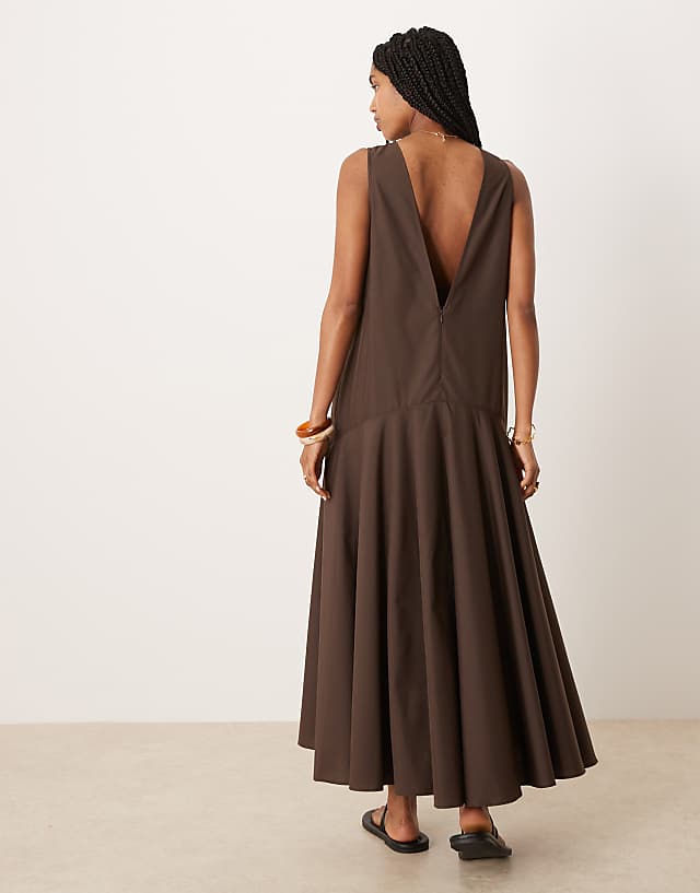 ASOS DESIGN Sleeveless Drop Waist Maxi Dress In Chocolate