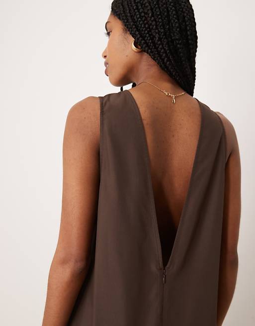 ASOS DESIGN Sleeveless Drop Waist Maxi Dress In Chocolate
