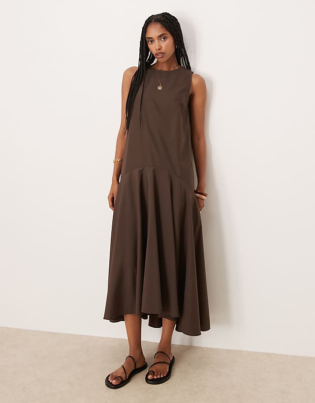 ASOS DESIGN sleeveless drop waist maxi dress in chocolate