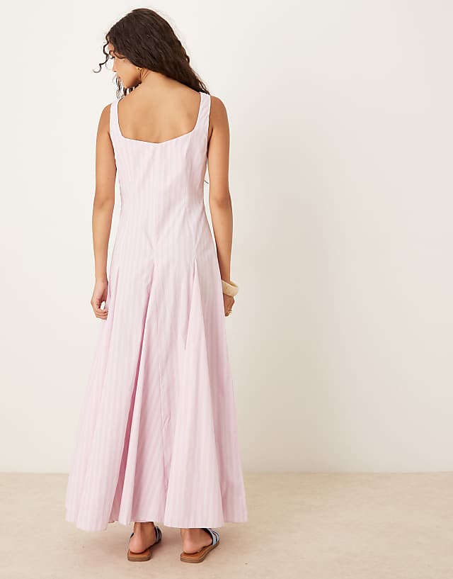 ASOS DESIGN Sleeveless Waisted Midi Dress In Pink Stripe