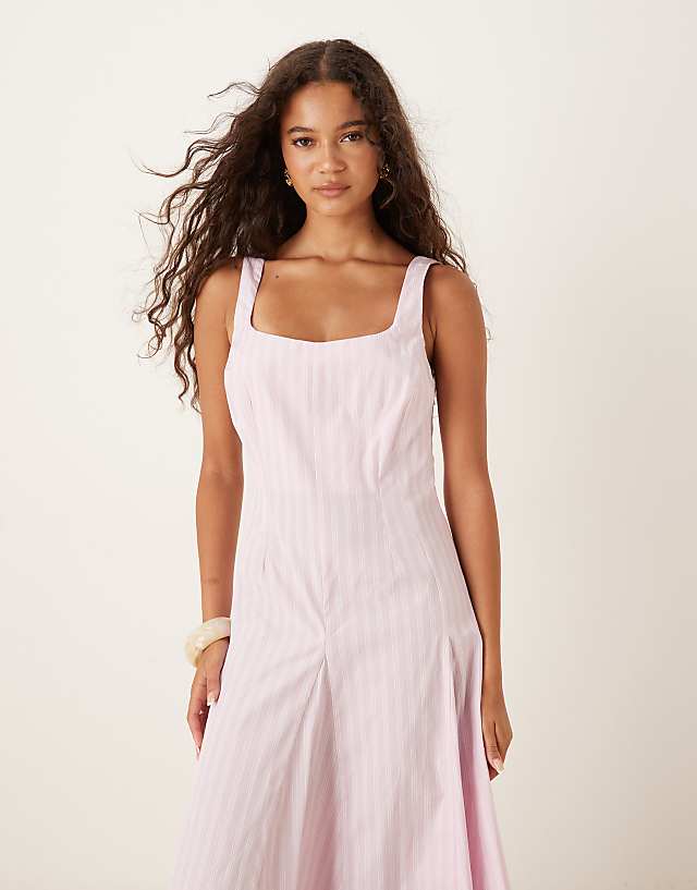 ASOS DESIGN Sleeveless Waisted Midi Dress In Pink Stripe