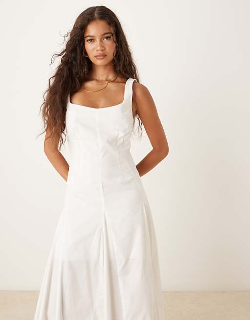 ASOS DESIGN Sleeveless Waisted Midi Dress In White
