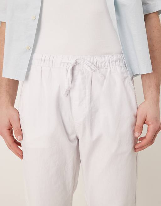 ASOS DESIGN Slim Linen Blend Trousers In White