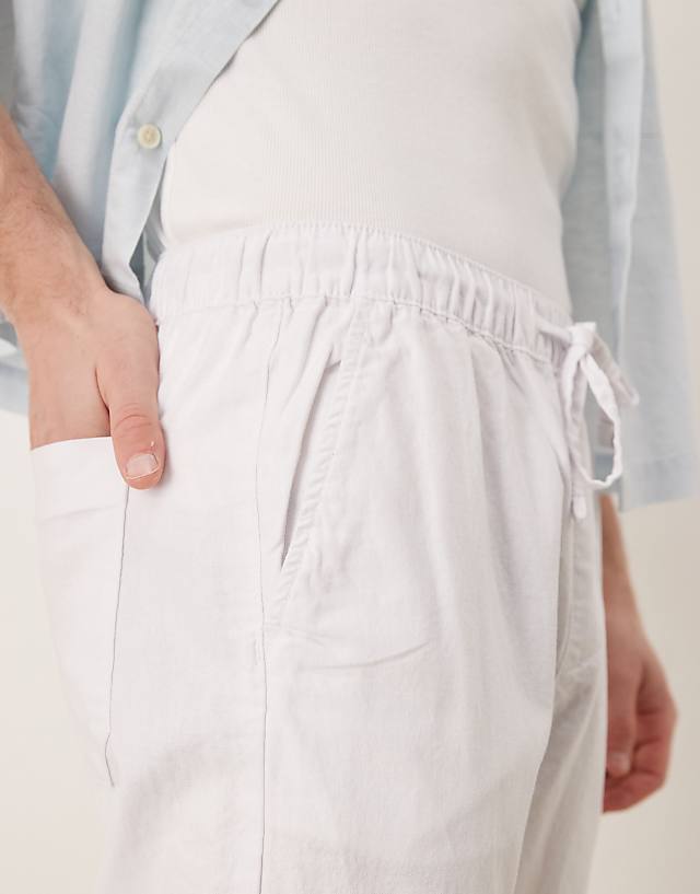 ASOS DESIGN Slim Linen Blend Trousers In White