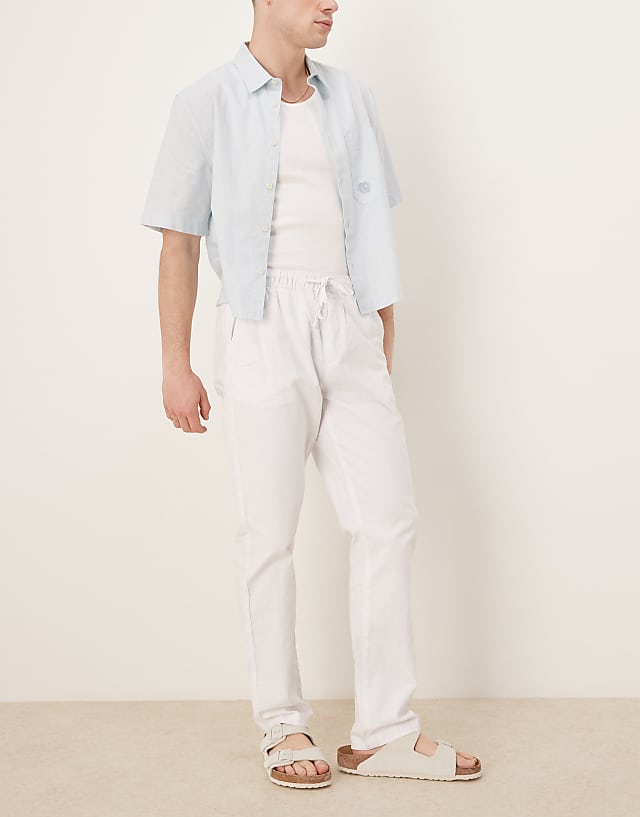 ASOS DESIGN slim linen blend trousers in white
