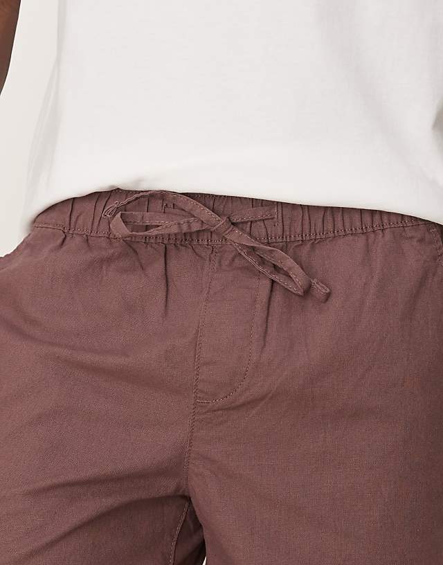 ASOS DESIGN Slim Mid Length Bermuda Shorts In Brown Linen Blend