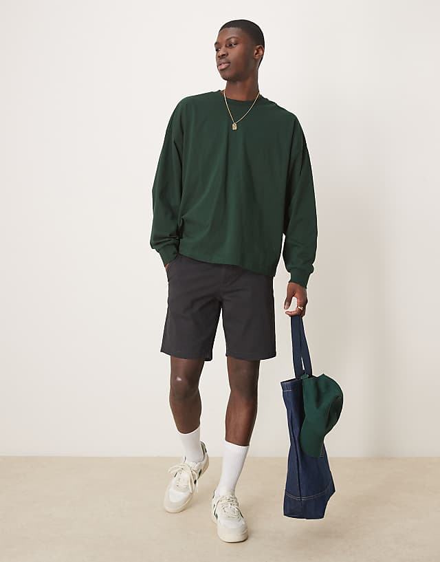 ASOS DESIGN slim regular length chino shorts in black