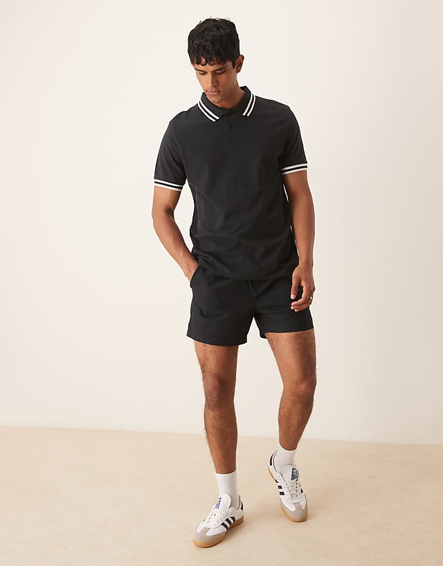 ASOS DESIGN Slim Shorter Length Shorts In Black Linen Blend